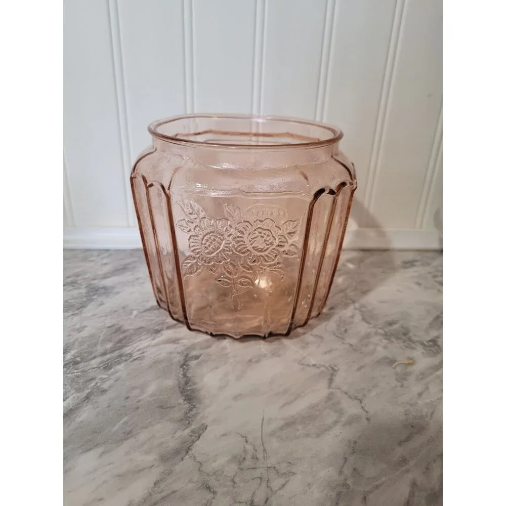 Vintage Anchor Hocking Pink Mayfair Open Rose DEPRESSION Glass Cookie Jar No Lid